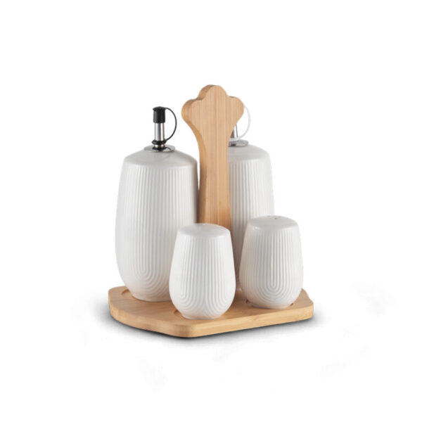 4 Pcs Cruet Set with Bamboo Tray