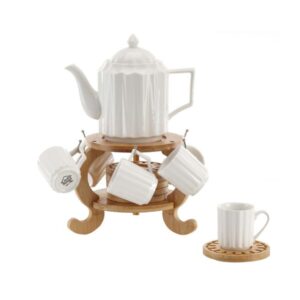 Teapot Set For 6 with Bamboo Holder & Coasters